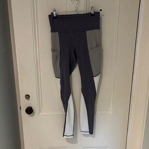 Athleta Gray and Cream Colorblock Leggings